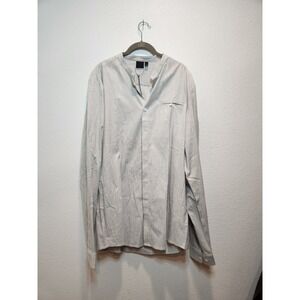 Hugo Boss Mens XL Linen Blend Shirt Gray Band Collar Long Sleeve Casual NWT